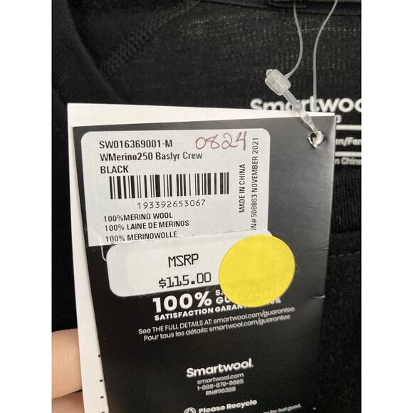 Smartwool Shirt Womens Medium Black Merino 250 Baselayer Crew Thermal Top - Picture 3 of 9